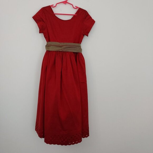 Dimples Los Angeles Red Silk Short Sleeve Dress With Sash Size 6x - Picture 1 of 9